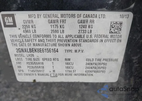 2014 Chevrolet Equinox 1Lt from USA, damaged, VIN 2GNALBEK8E6156164